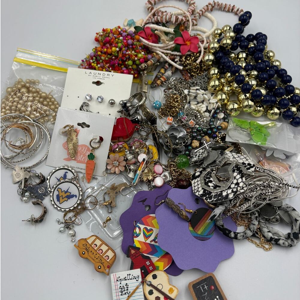 Junk Drawer Lot Jewelry Wear Repair Crafts Costume As Is 1 lbs 11 oz Mixed